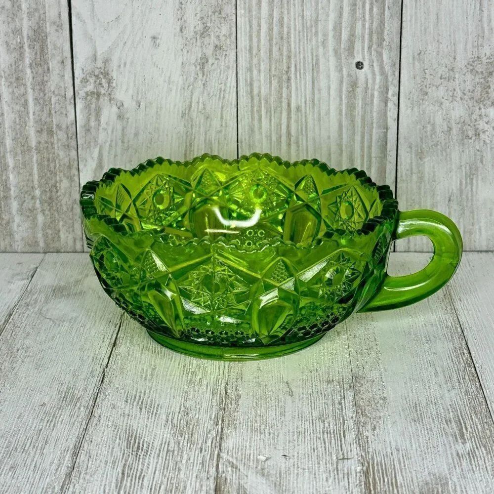 Vintage L.E. Smith Heritage Quintec Green Depression Glass Bowl with Finger Hand